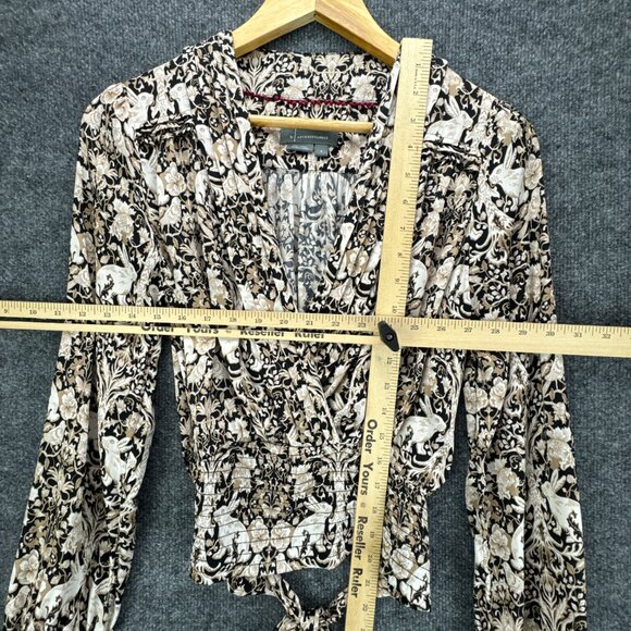 **SOLD**By Anthropologie Blouse Top Womens Small Black Tan Tie Waist Boho - Picture 10 of 13